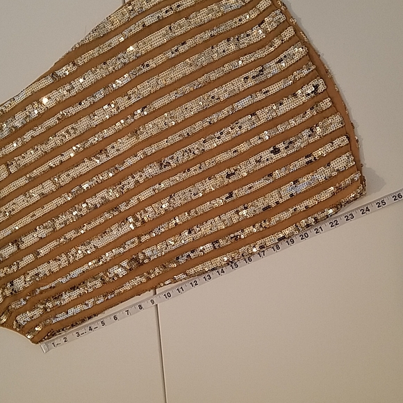 Gold Metallic Sequin and Silk Above Knee Shift Dress Party Dance Prom Sz 2 EUC - Picture 14 of 14